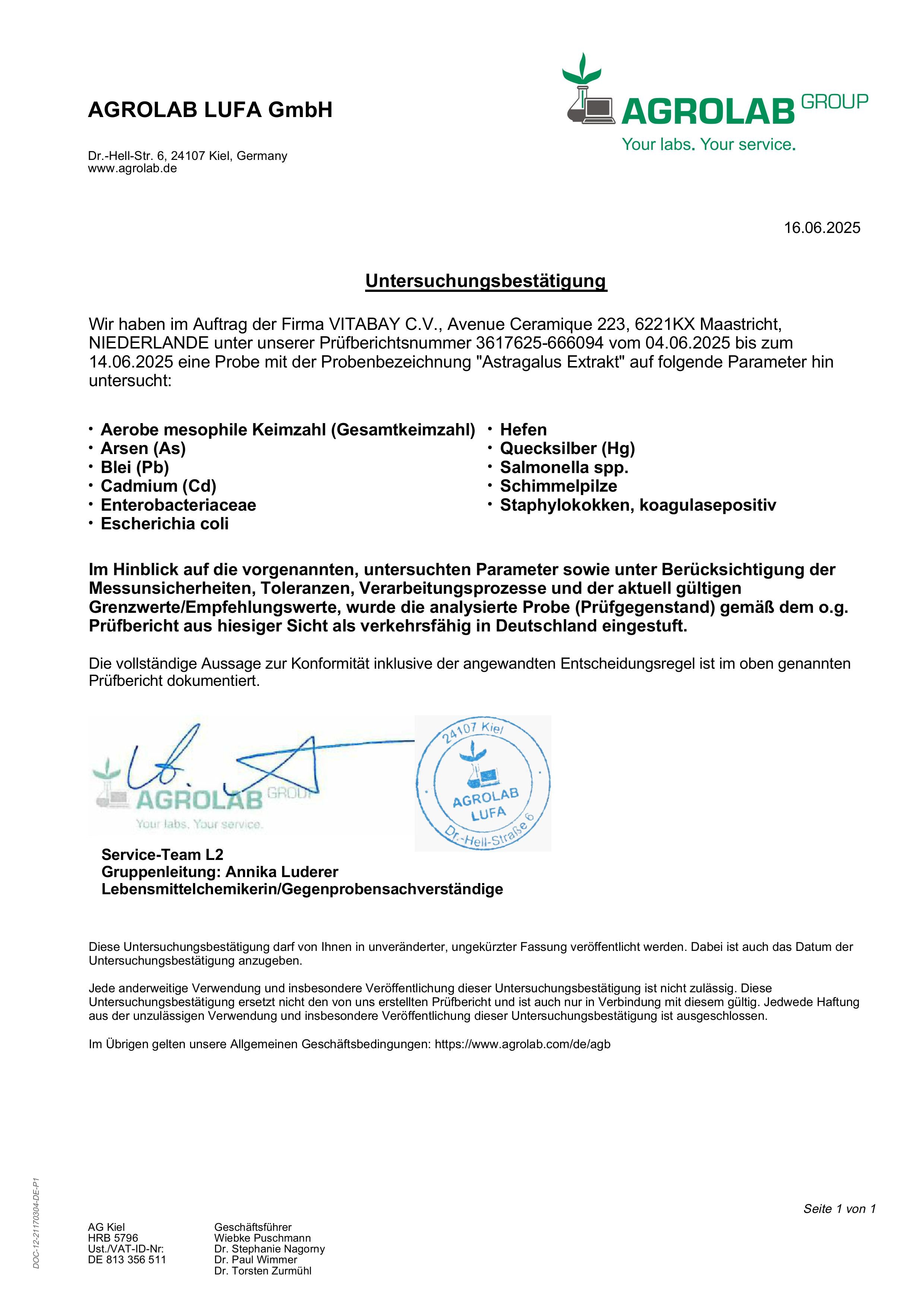 Laborzertifikat im A4-Format