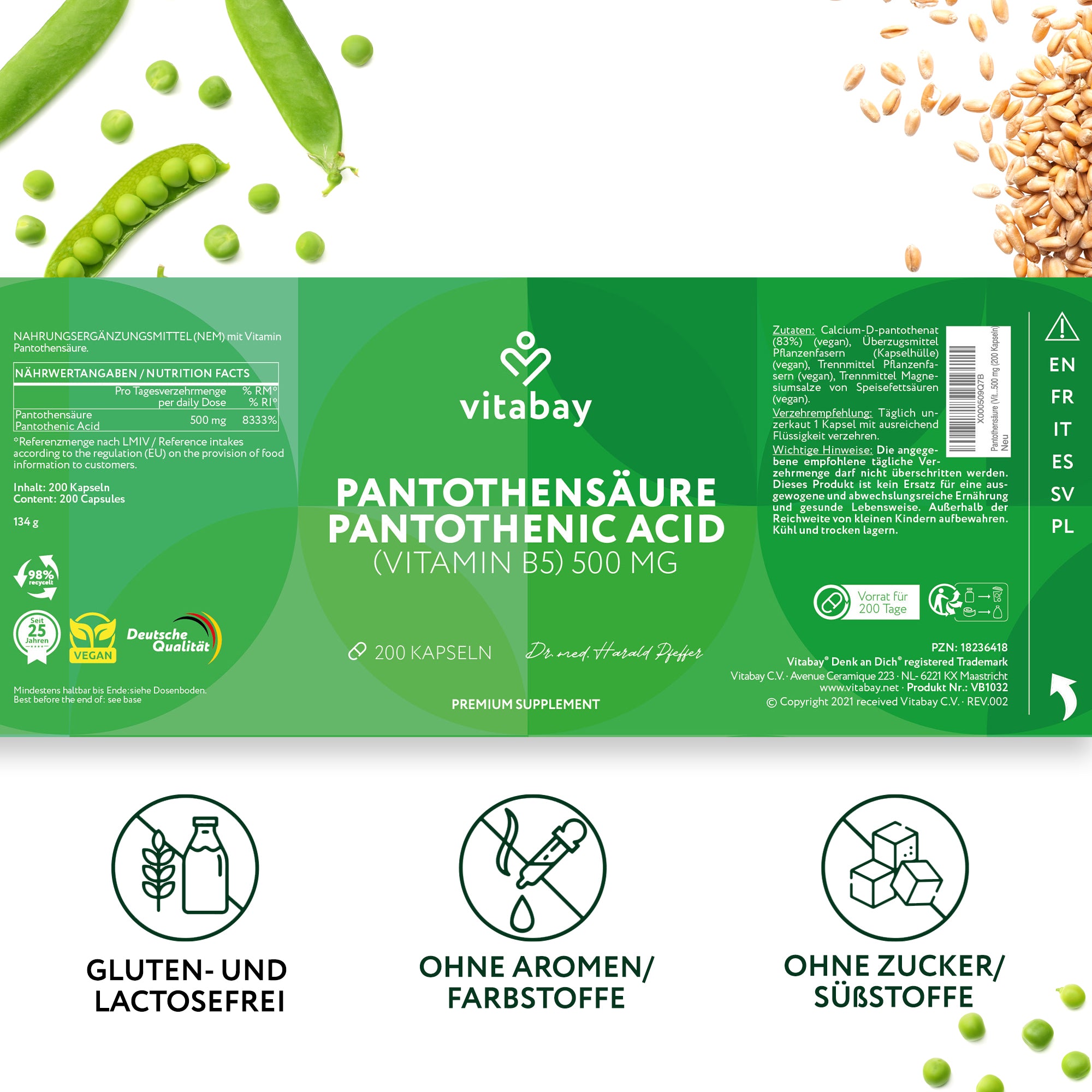 Acido pantotenico (vitamina B5) enterico resistente - 500 mg