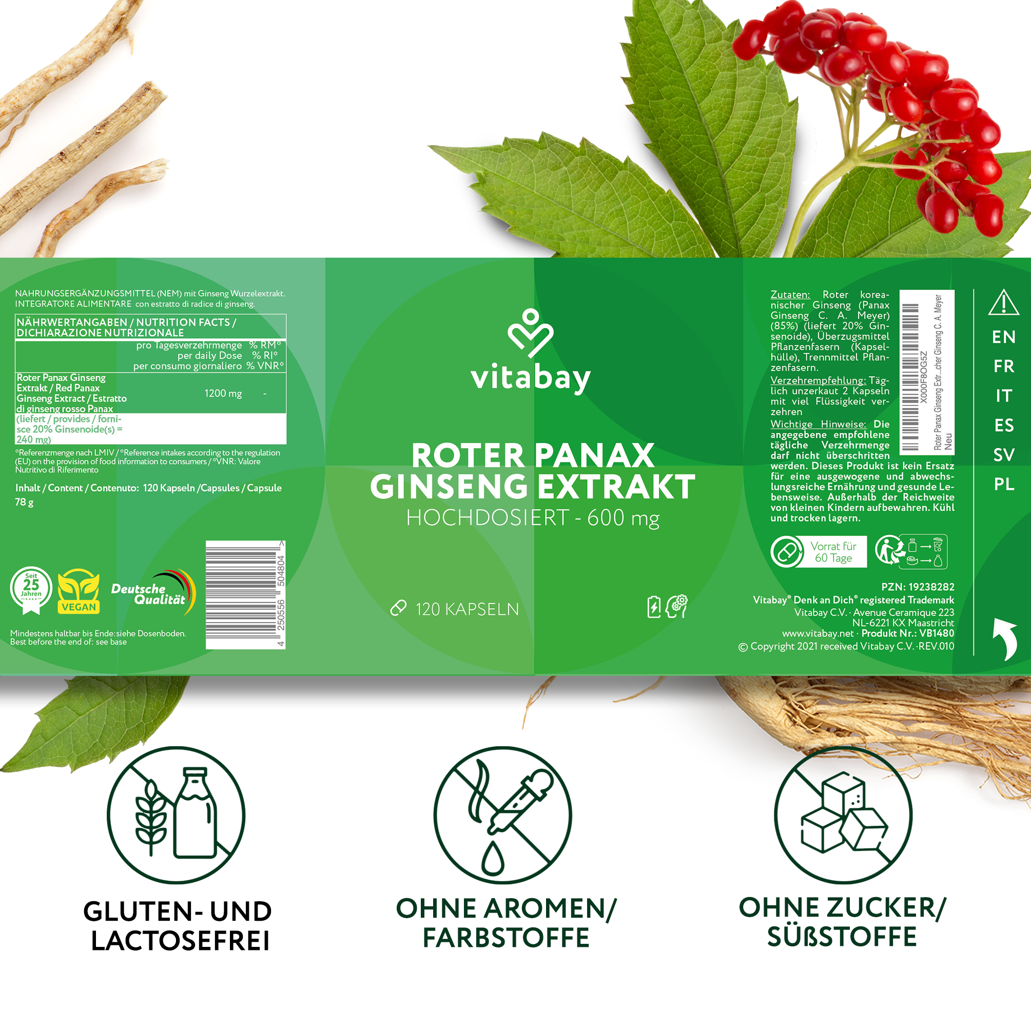 Estratto di Panax Ginseng Rosso 600 mg - 100 Capsule vegane