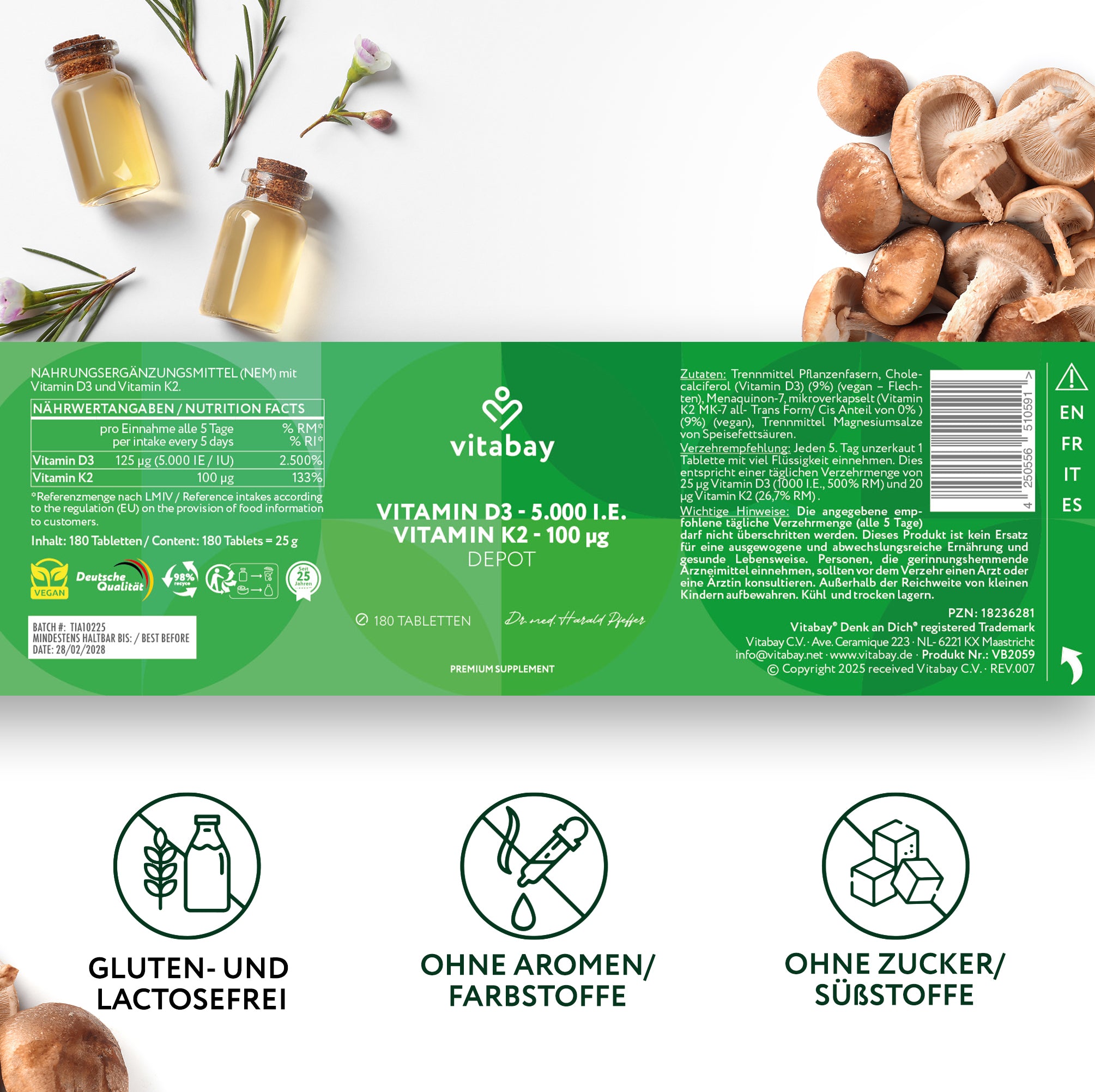 Vitamina D3 Depot 5000 UI + Vitamina K2 100mcg - 180 compresse vegane