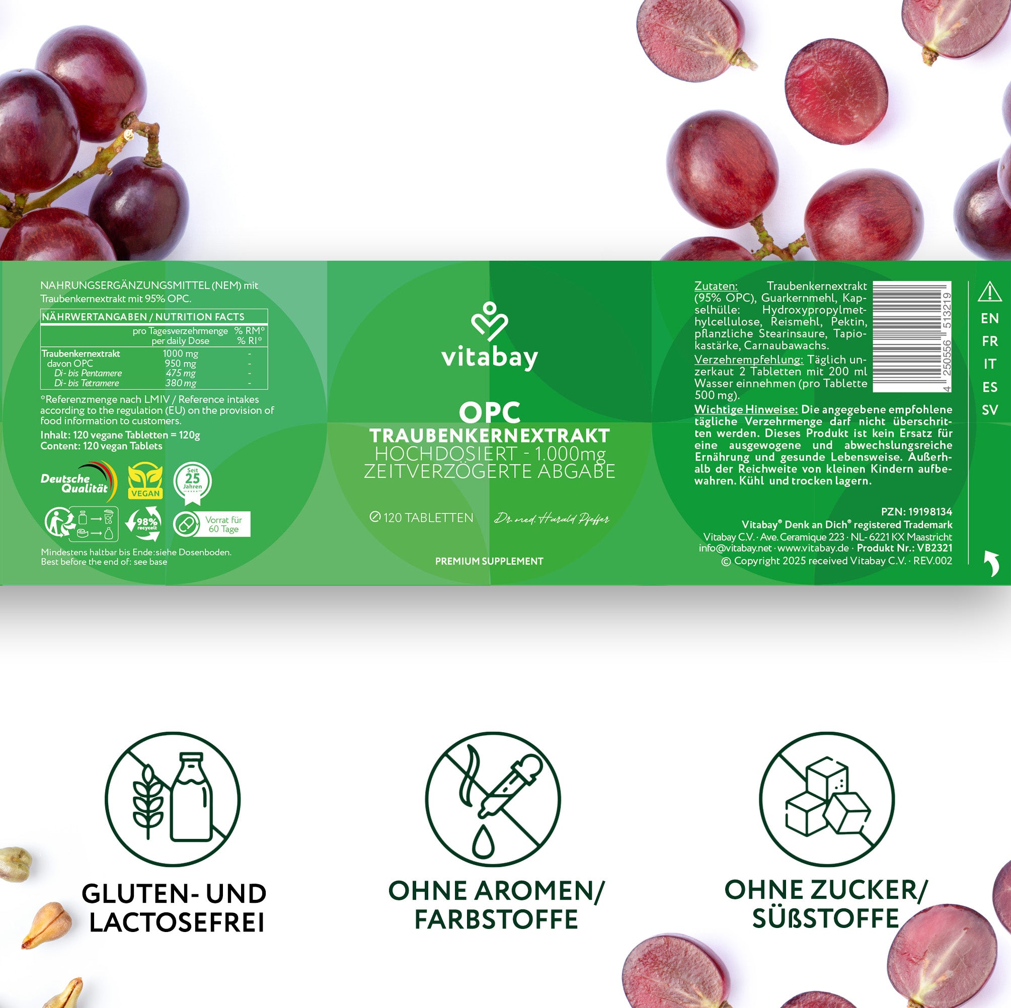 OPC Traubenkernextrakt hochdosiert - 1000mg - 120 vegane Tabletten