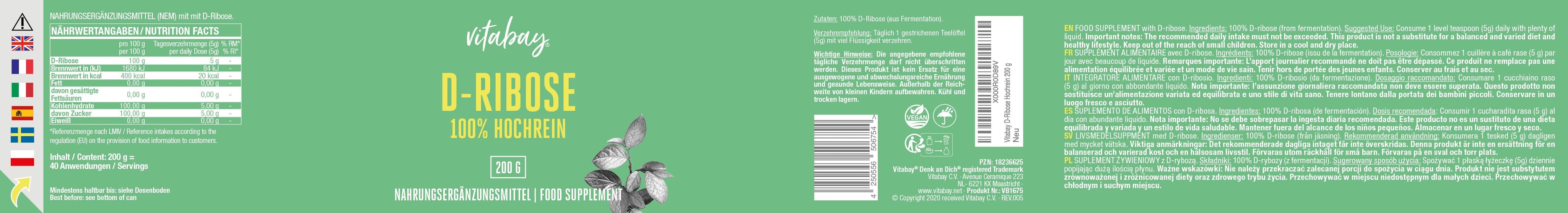 D-Ribose - 200g  veganes Pulver