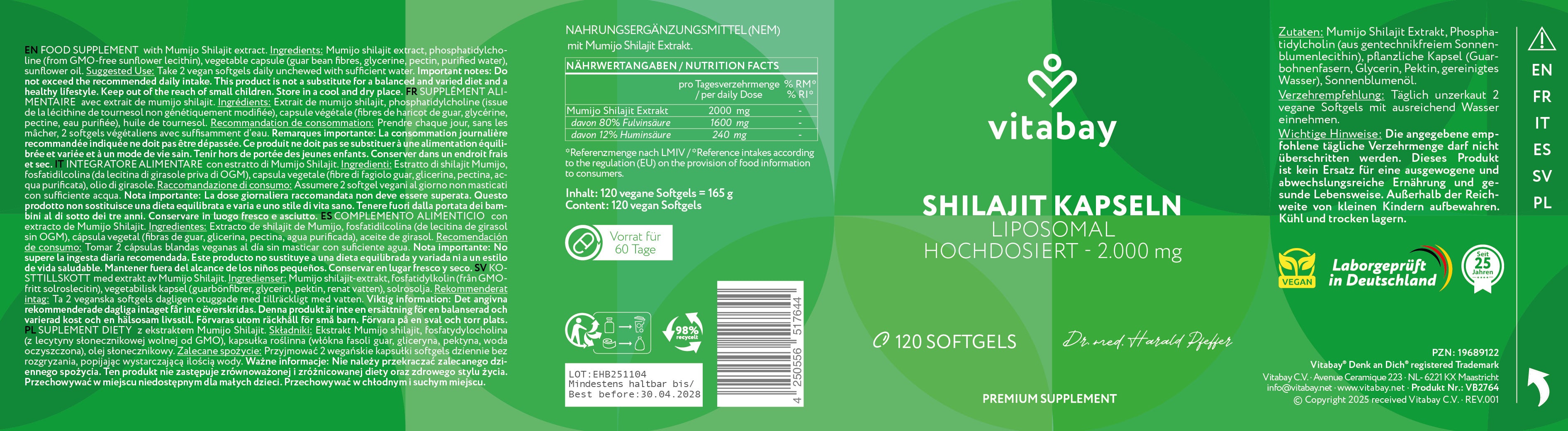 Liposomales Mumijo Shilajit - 120 Kapseln 2000 mg hochdosiert