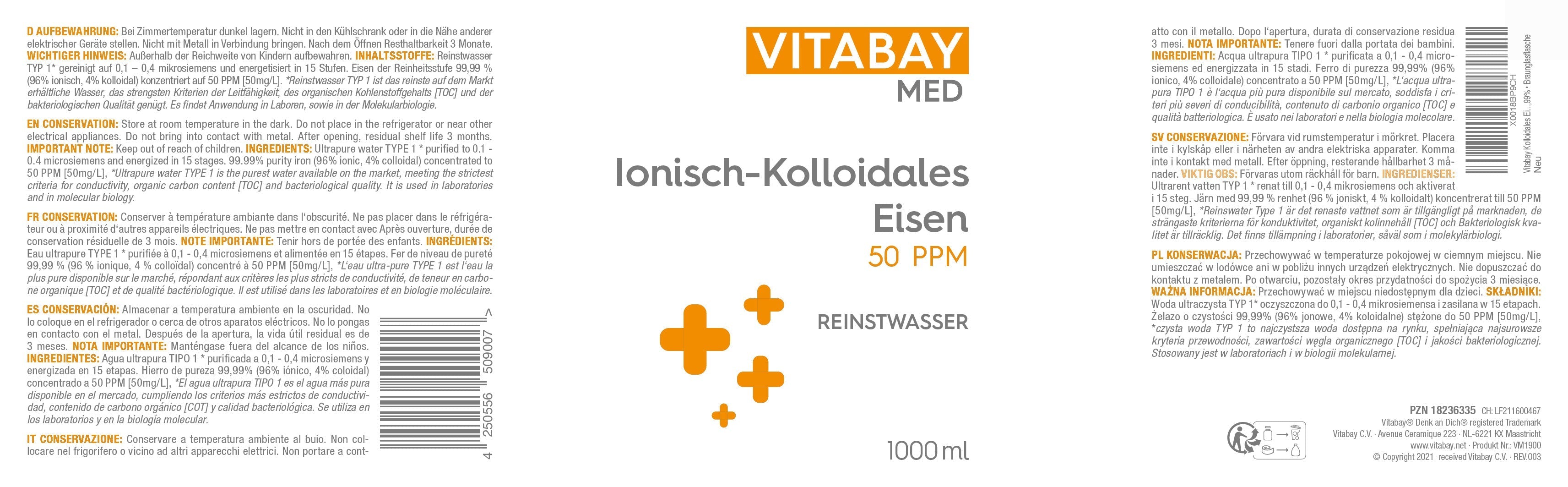 Ferro colloidale 50 PPM - livello di purezza 99,99%