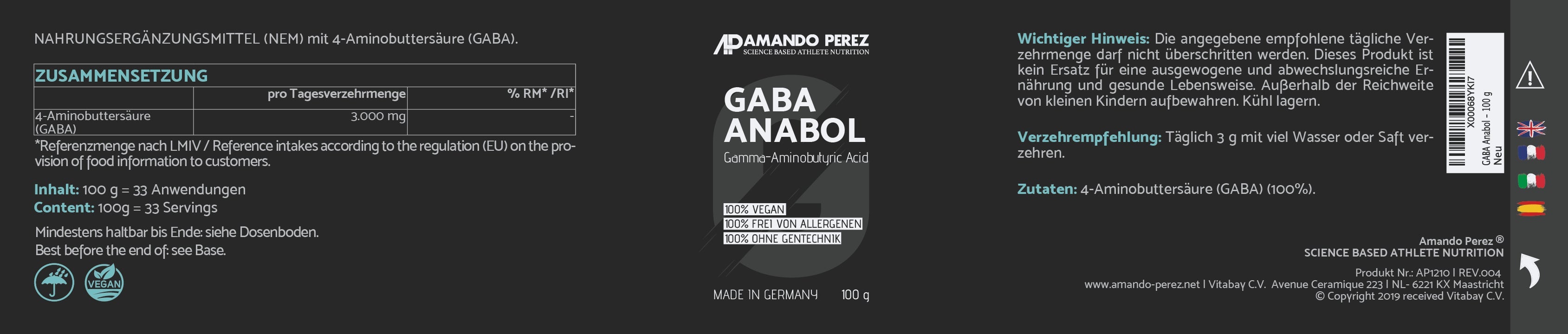 GABA Anabol - 100 g di polvere vegana