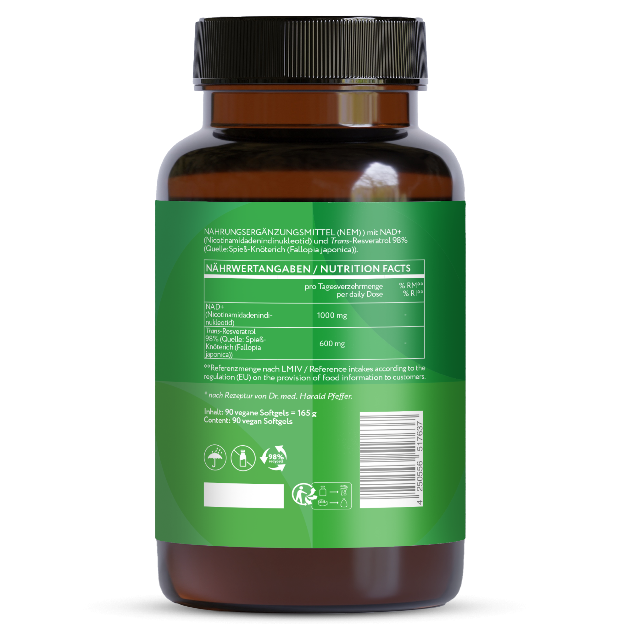 NAD+ 1000 mg Trans-Resveratrol 600 mg liposomal - 90 vegane Softgels