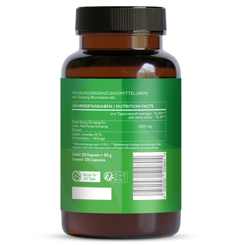 Estratto di Panax Ginseng Rosso 600 mg - 100 Capsule vegane