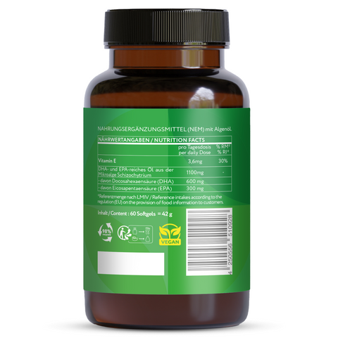 Capsule molli Omega 3 con 300 mg di olio di alghe DHA Vegan 60 capsule molli