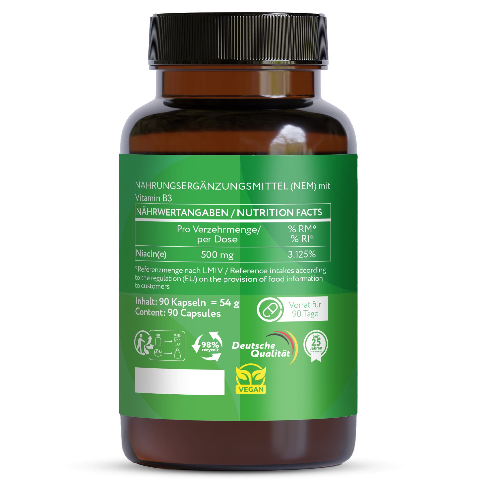 Vitamina B3 Niacina Flush free 500 mg - 90 capsule vegane