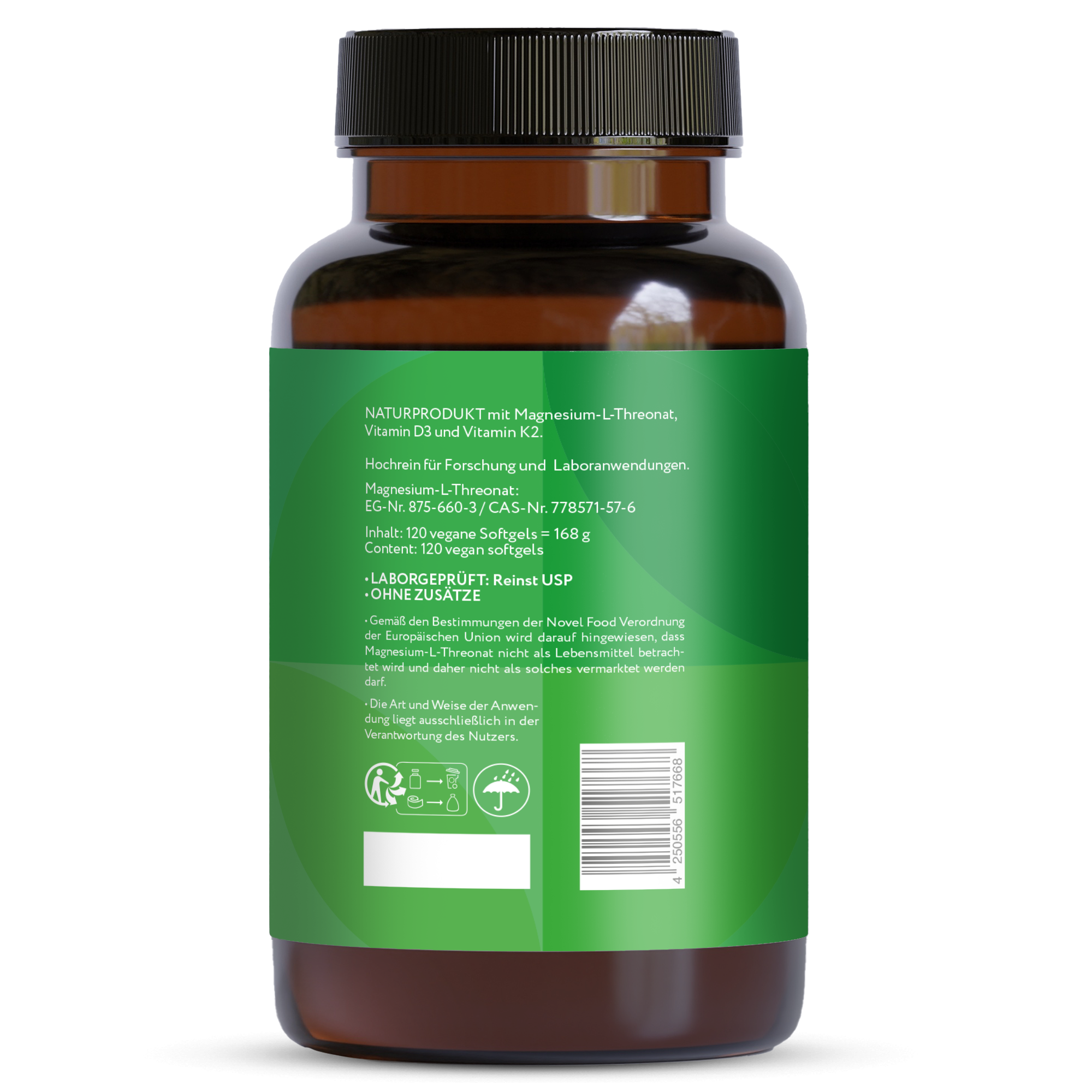 Liposomales Magnesium-L-Threonat 1000 mg - 120 vegane Softgels - NATURPRODUKT