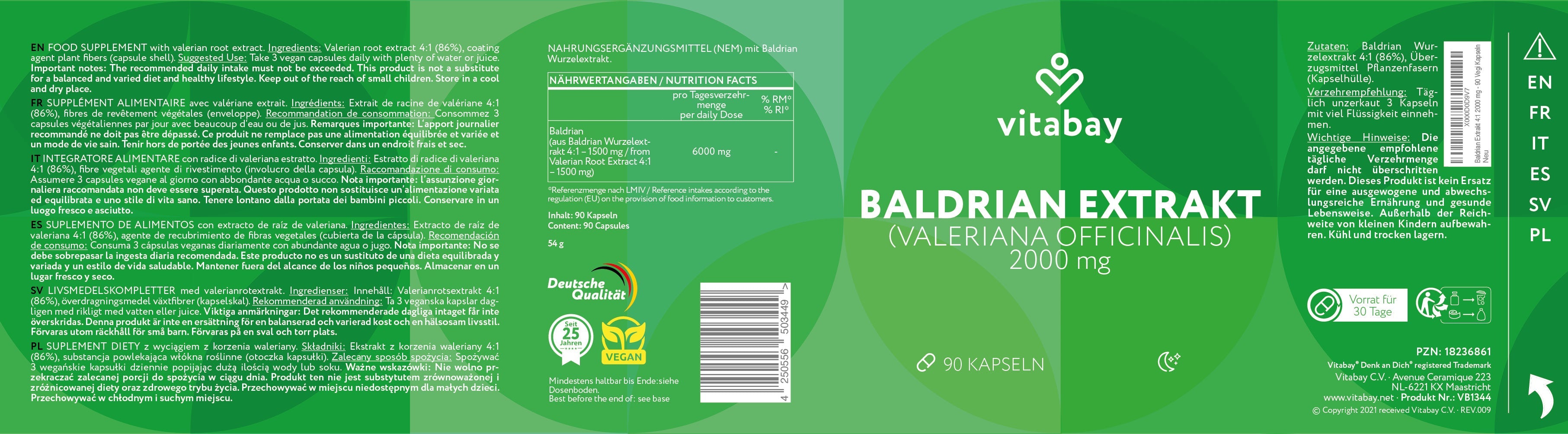 Estratto di valeriana 2000 mg - 90 capsule vegane