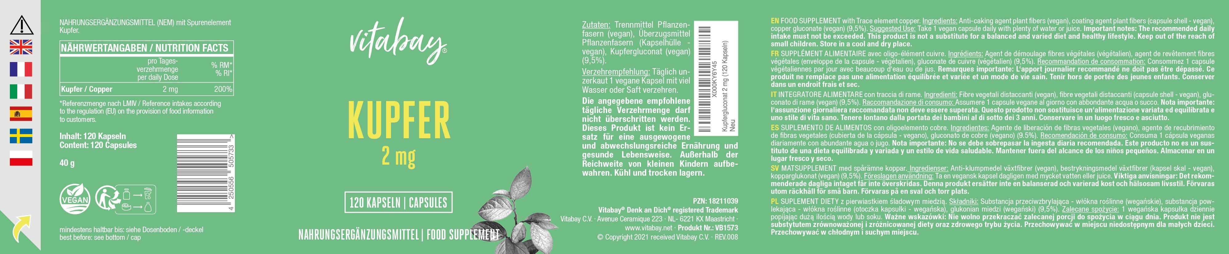 Rame 2 mg – 120 capsule vegane