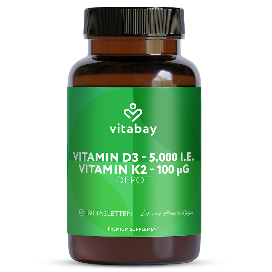 Vitamina D3 Depot 5000 UI + Vitamina K2 100mcg - 180 compresse vegane