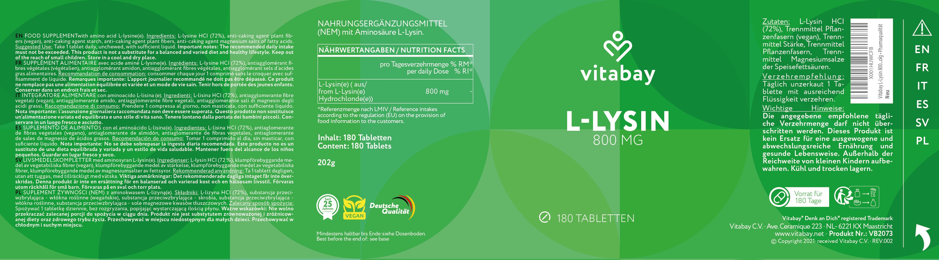 L-Lisina 800mg - Compresse vegane