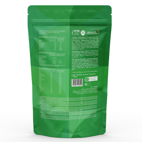 Kollagen Pulver Komplex - Hydrolysierte Kollagenpeptide (Typ I, II, III, V, X) +  Mit Vitamin C, Biotin & Hyaluronsäure  - 1kg