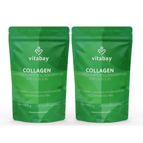 Kollagen Pulver Komplex - Hydrolysierte Kollagenpeptide (Typ I, II, III, V, X) +  Mit Vitamin C, Biotin & Hyaluronsäure  - 1kg
