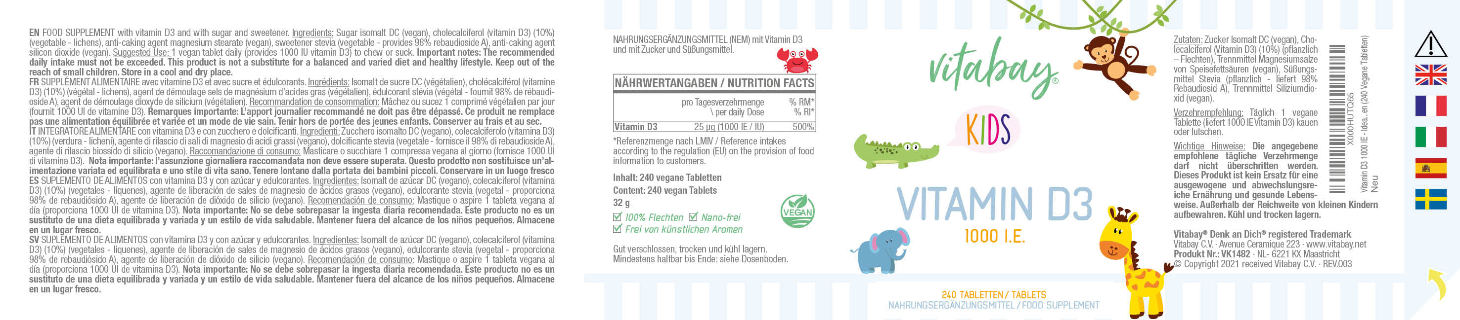 Vitamina D3 1000 UI - Pastiglie vegane per bambini