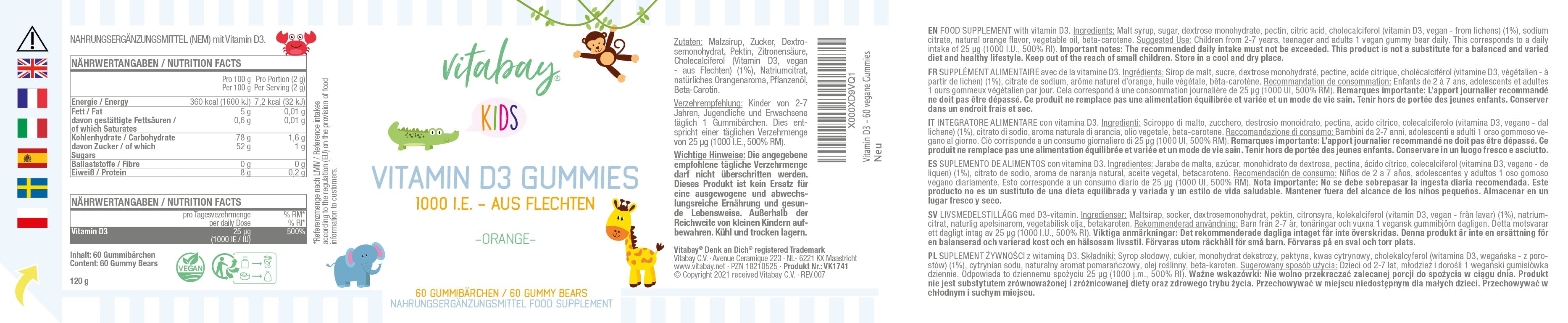 Vitamina D3 1000 UI - Orsetti gommosi vegani per bambini