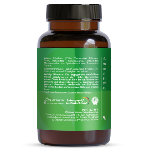 Vitamin B2 Riboflavin 100 mg  - 200 vegane Tabletten