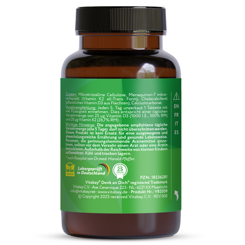 Vitamin D3 Depot 5000 IE + Vitamin K2 100mcg  - 180 vegane Tabletten
