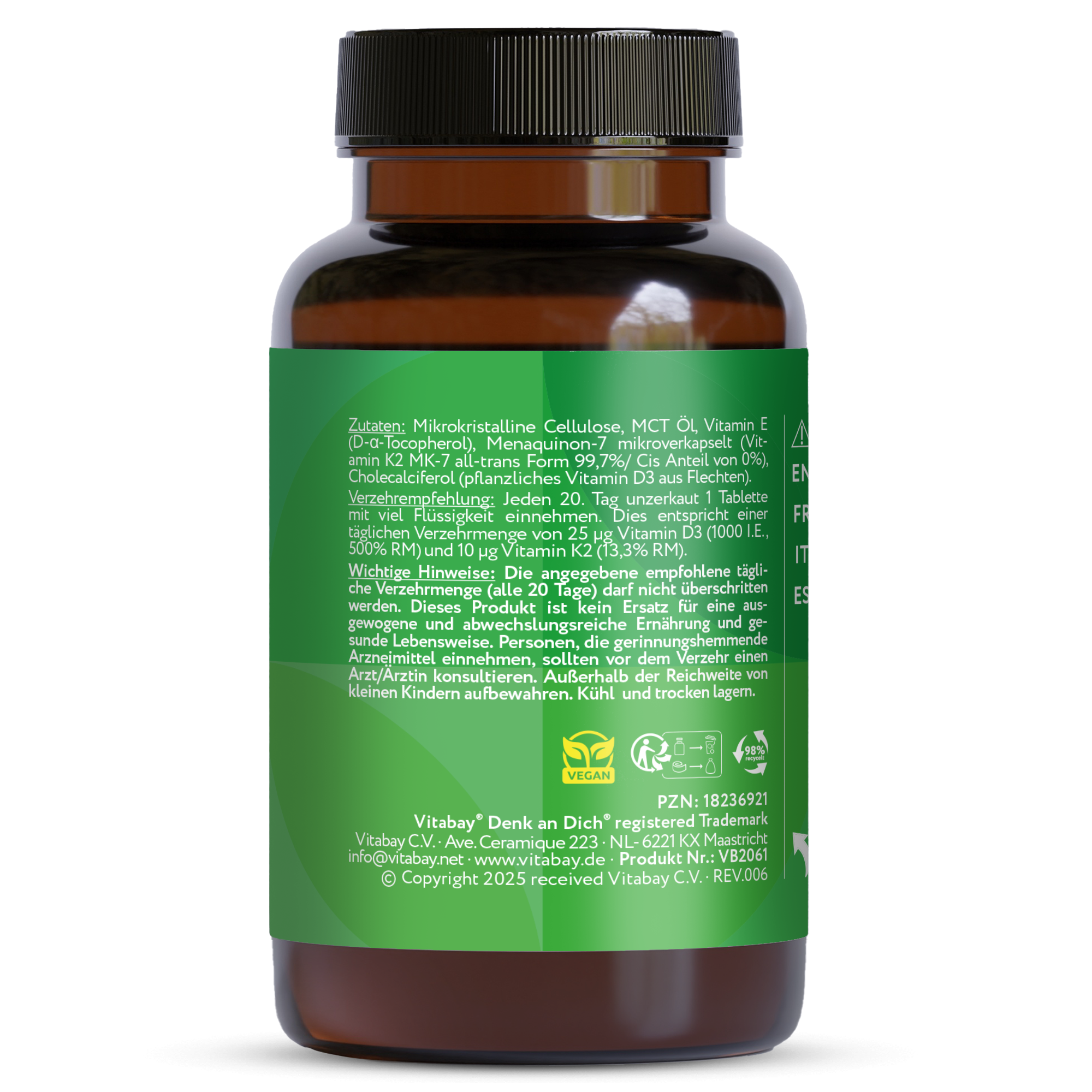 Vitamina D3 20.000 UI + K2 200 µg - 180 compresse vegane